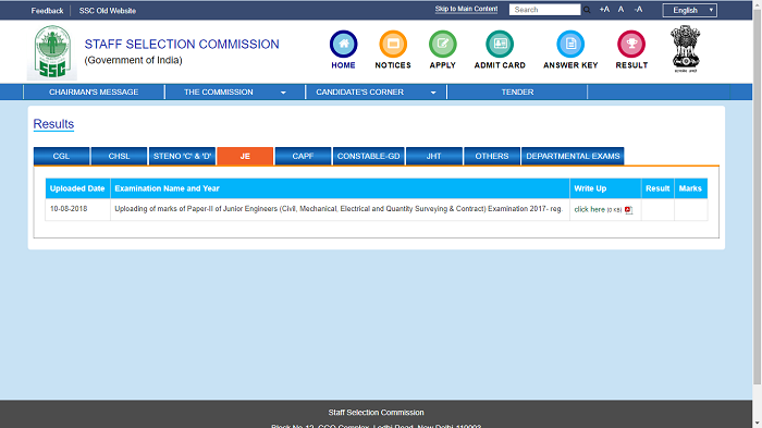 SSC Junior Engineer Final Result