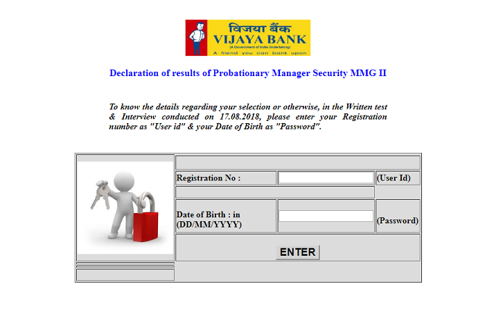 Vijya Bank Manager CA Law Security Result